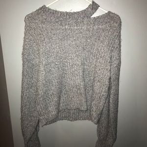 cropped grey sweater with slit on collar bone